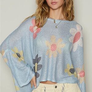 POL Blue Floral Knit Blouse